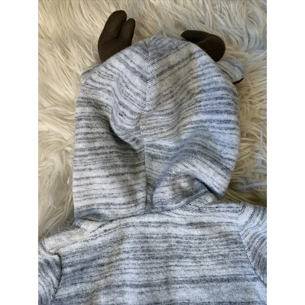 Cat & Jack Reindeer Hooded Romper Baby 0-3M Gray New Buffalo Plaid Antlers